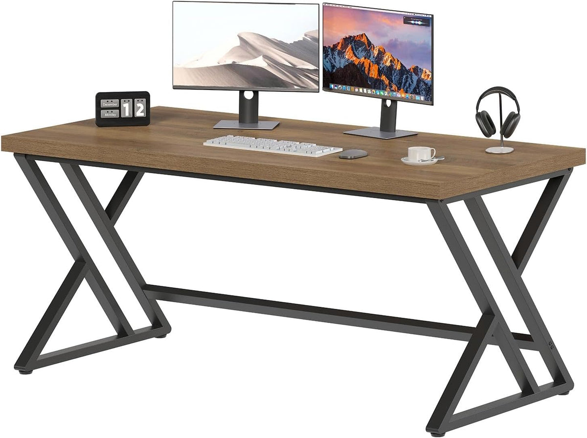 LVB Houten computerbureau, rustiek thuiskantoor executive bureau voor slaapkamer, industriële houten computer schrijven studiewerk gamingtafel, moderne metalen pc student eenvoudig bureau met opslag,