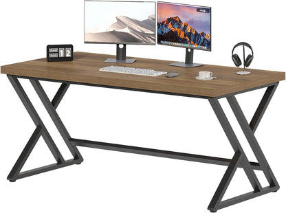 LVB Houten computerbureau, rustiek thuiskantoor executive bureau voor slaapkamer, industriële houten computer schrijven studiewerk gamingtafel, moderne metalen pc student eenvoudig bureau met opslag,