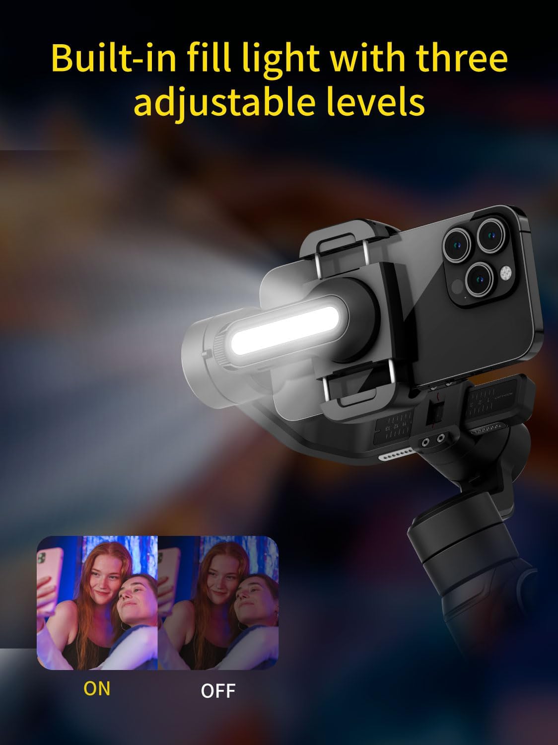AOCHUAN Gimbal Stabilizer voor smartphone, 3-assige industriestandaard gimbals w/360 ° rotatie, telefoonstabilisator ingebouwde verlengstang, professionele gimbal w/vullicht voor iPhone/Android-Smart