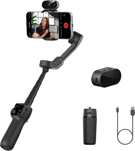 AOCHUAN 3-assige cardanische stabilisator voor iPhone en Android, GEEN APP AI-tracking, 7,8 inch ingebouwde verlengstang, telefoonstabilisator voor video-opname, OLED-display, triggerknop, sport
