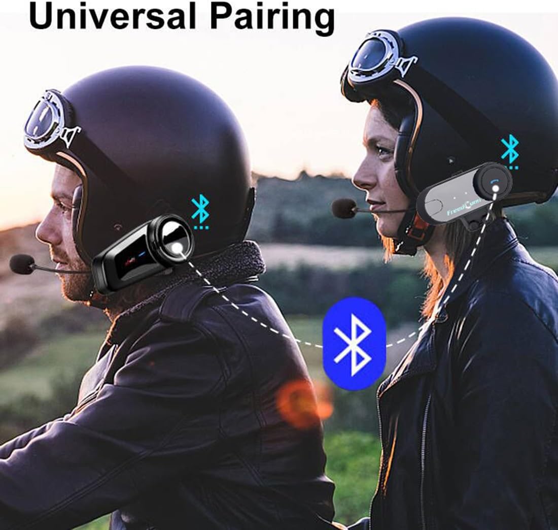 FreedConn TCOM-VB 2 x Bluetooth headset voor motorfiets, intercom, geluidsreductie, communicatiesysteem voor motorfietsen, GPS, FM-radio, handsfree, reikwijdte 800 m, 2-3 rijders pairing