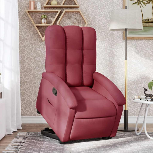 Relaxstoel Met Opstahulp – Electrische stoel – Tv-Stoel – Ligstoel – Relaxfauteuil – Wijnrood – Stofbekleding – Handmatige ligfunctie – Maximaal 135° verstelbaar