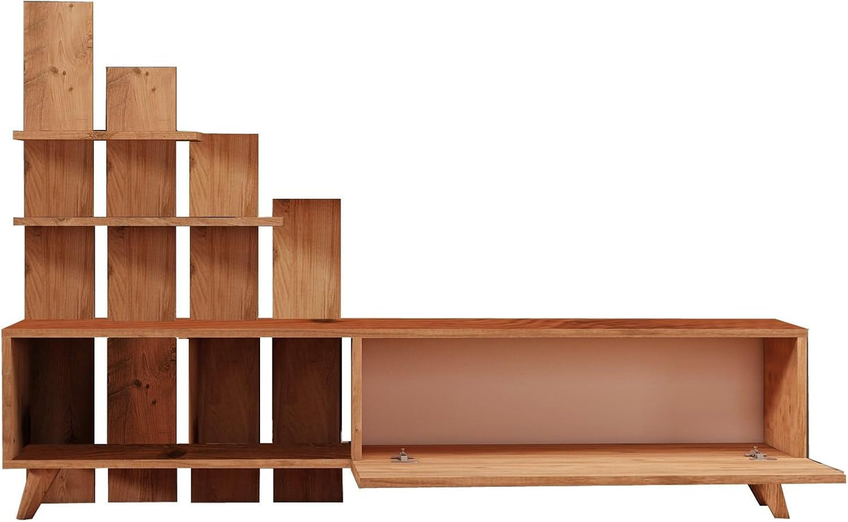Hanah Home Stijlvolle tv-standaard, Atlantic Pine, 160 x 115 x 33 cm, 100% melamine gecoat particle board, 18 mm dik, perfect voor moderne woonkamers en entertainmentruimtes