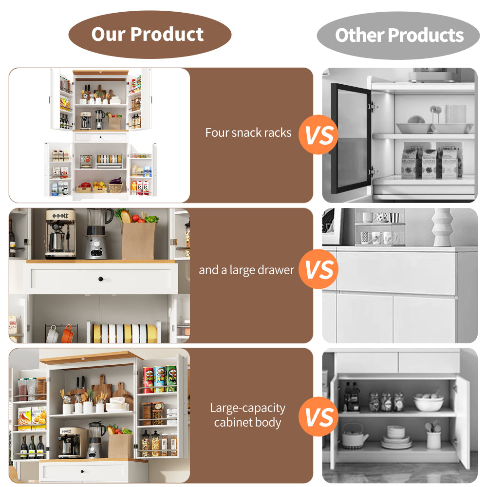 High-quality kitchen cabinet with 12 doors, compartments and drawers (80 x 40 x 180cm), modern snack storage cabinet made of MDF and particle board, buffet cabinet for dining rooms, kitchens and living rooms,  Dining Room Fur