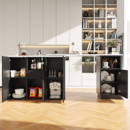 Bartafel – Barkruk Tafel – Keukentafel – Barmeubel – Zwart MDF Design – 360° Draaibaar – 210x30x100,9 cm – Marmerlook Werkblad – Ruime Opbergruimte