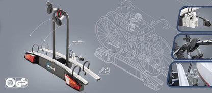 cartrend Koppelingsfietsendrager Alu Active, geschikt voor 2 fietsen, fietsendrager koppeling, fietsendrager auto, drager auto, zwart-zilver