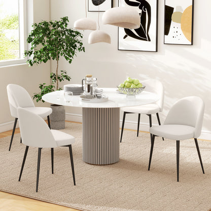 HOMCOM Set of 2 Dining Chairs Scandinavian Velvet Padded Kitchen Chair with Thin Metal Legs, for Living Room, Dining Room, Cream