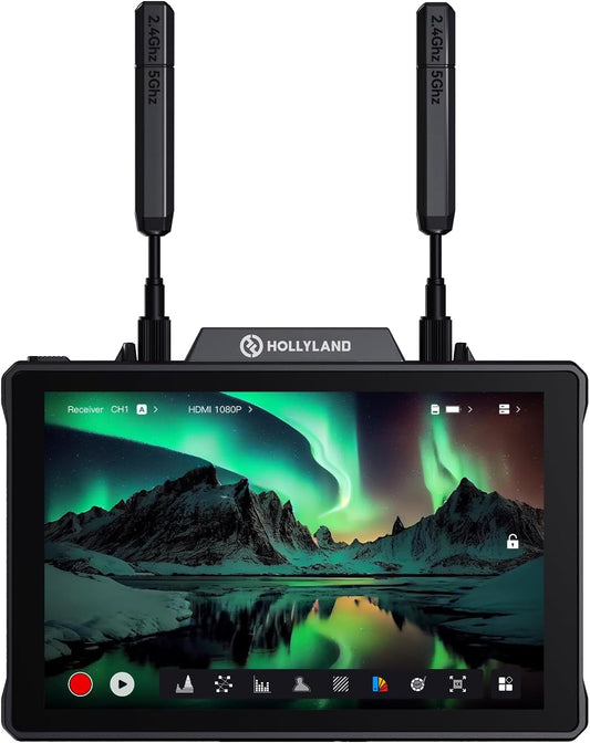 Hollyland Pyro 7 draadloze HDMI SDI 7 ″ monitorzenderontvanger, 4K30/1080p60 400 m bereik, 60 ms latentie, ondersteuning tot 4 draadloze video-ontvangers, automatisch dual-band hoppen met golfvorm