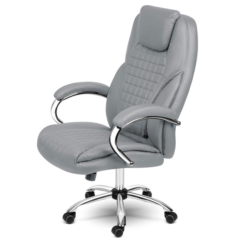Bureaustoel – Office Chair – Kantoorstoel – Gamingstoel – Draaistoel – Verstelbare Zithoogte – SoftSwing Schommelfunctie – Lichtgrijs Eco-Leer