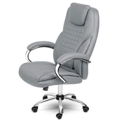 Bureaustoel – Office Chair – Kantoorstoel – Gamingstoel – Draaistoel – Verstelbare Zithoogte – SoftSwing Schommelfunctie – Lichtgrijs Eco-Leer