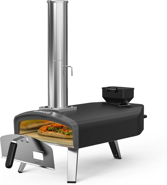 Mimiuo Wood Pellet Pizza Oven, Draagbare Pizzahoutoven voor Buiten met 33cm Pizzasteen, Outdoor Pizzaoven voor Tuin Camping, Zwart