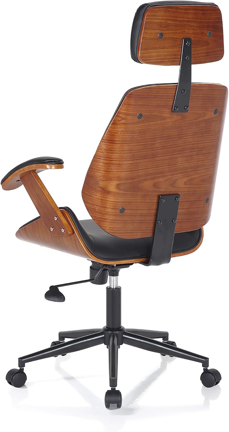 Bureaustoel Michigan High Dark Wood, kunstleer, zwart, eiken, H.118/128 x L.62 x T.65