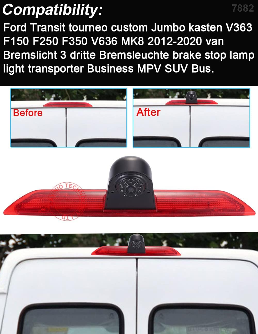 HD Transporter parkeerhulp remlicht achteruitrijcamera met hoek instelbaar, vervanging voor Ford Transit Tourneo Custom Jumbo Box V363 F150 F250 F350 V636 MK8/V362 (achteruitrijcamera + 4,3 inch