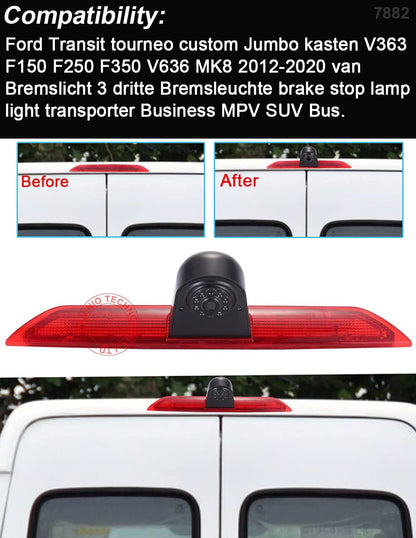 HD Transporter parkeerhulp remlicht achteruitrijcamera met hoek instelbaar, vervanging voor Ford Transit Tourneo Custom Jumbo Box V363 F150 F250 F350 V636 MK8/V362 (achteruitrijcamera + 4,3 inch