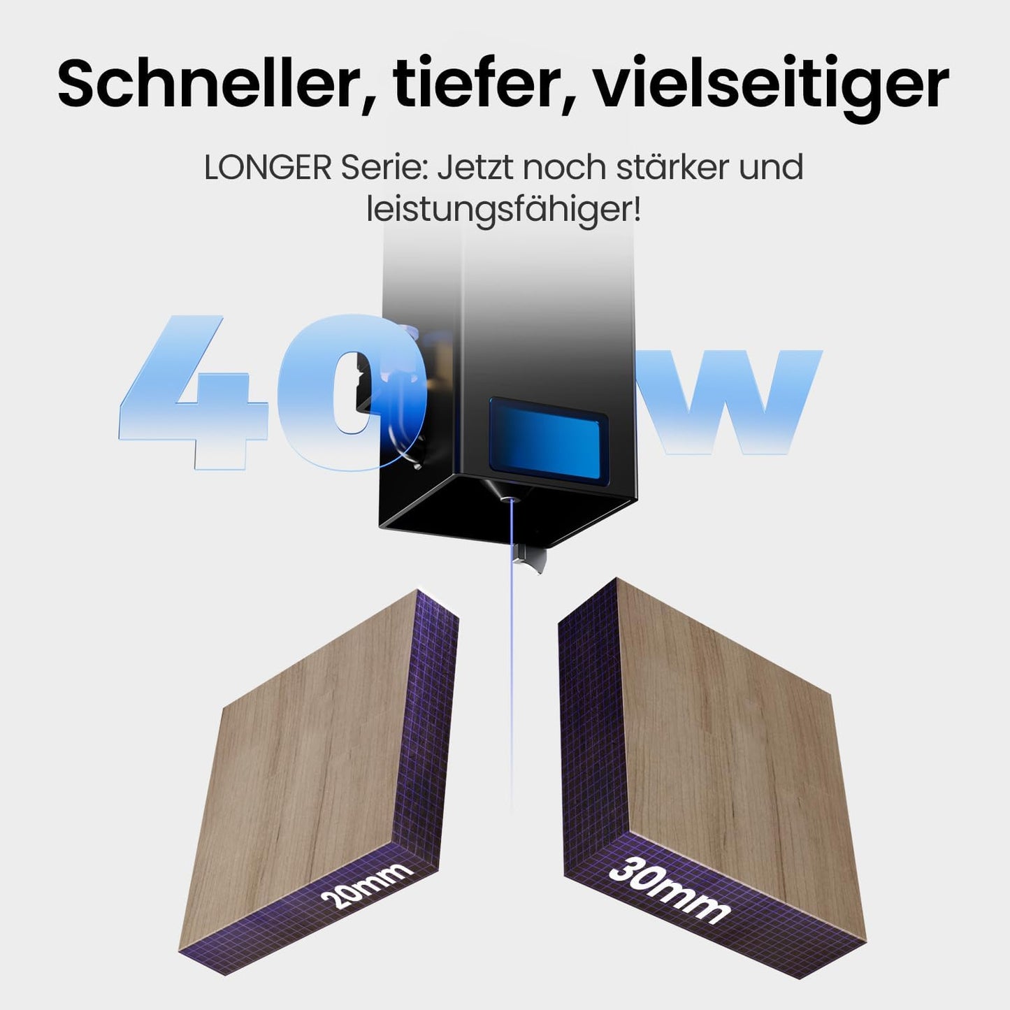Longer 40W Laser Gravurgerät mit eigenentwickeltem Chip, 40000mW, 24000 mm/min, 3.5 Zoll Touchscreen & Offline-App Steuerung - für Metall, Holz, Acryl, Glas, Leder