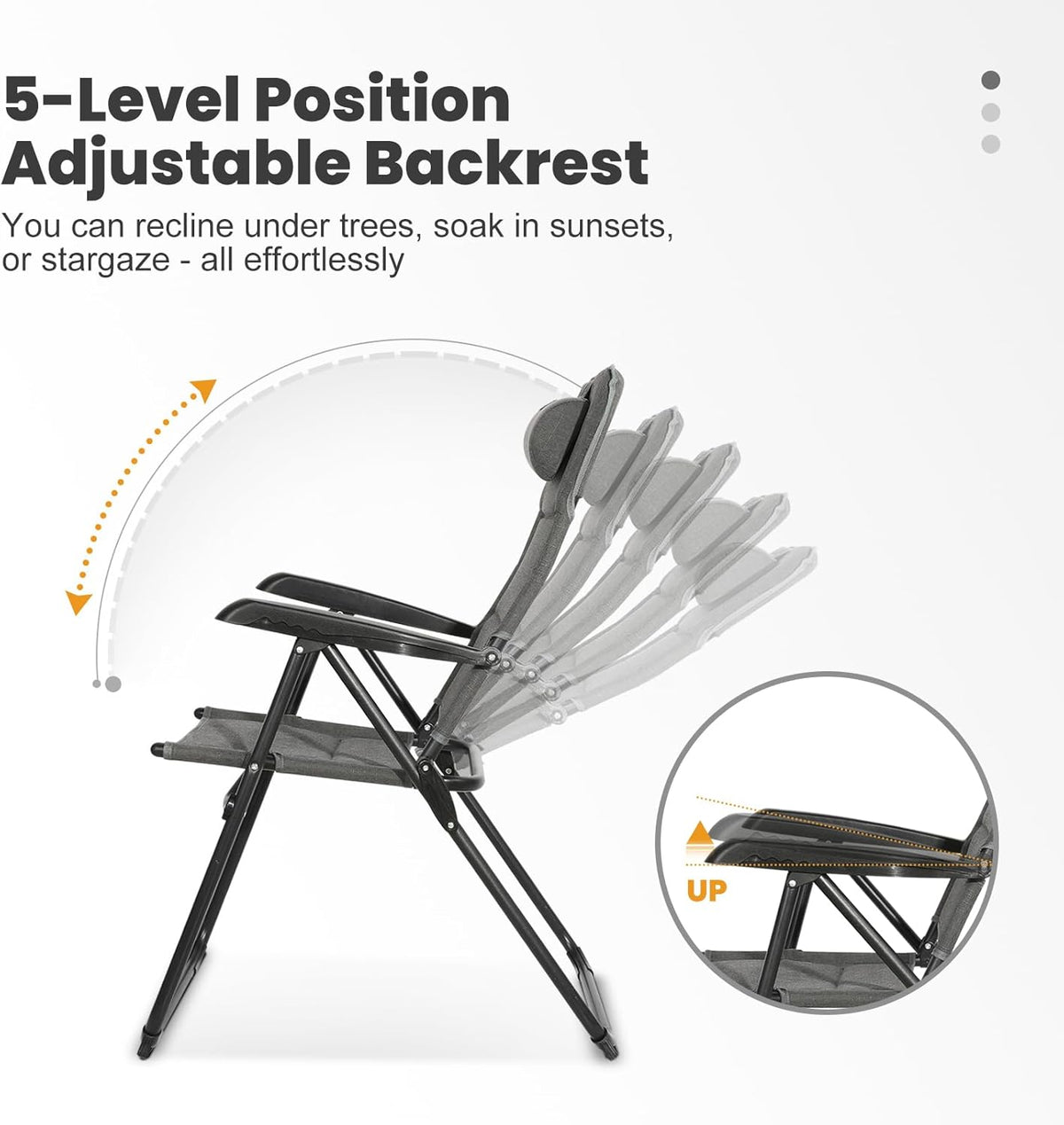 Homecall Folding garden camping chair with textilene padded with quick dry foam grey backrest adjustable, Olefin Grey