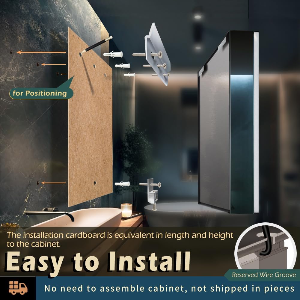 Badkamerspiegel – Spiegelkast – Spiegelwandkast – Led Spiegel – Badkamerkast – Verlichte Spiegelkast – Dimbaar Licht & Anti-Condens – 55x70 cm – USB Stopcontacten - QUORE