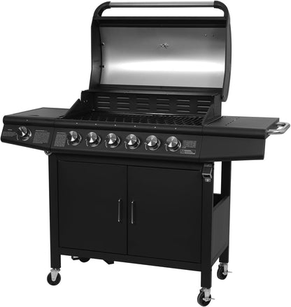 Taino Red 6+1 Gas Barbecue Grill Trolley Stainless Steel Burner Black Optional Accessories - QUORE