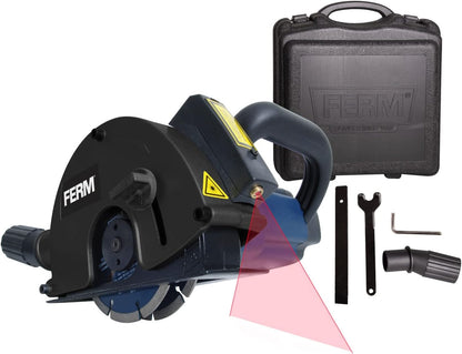 Ferm Muurfrees 1700W - 2 Diamantschijven 125mm - Lasergeleiding - Stofafzuigadapter - Koffer, meerkleurig