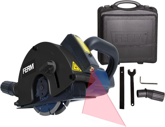Ferm Muurfrees 1700W - 2 Diamantschijven 125mm - Lasergeleiding - Stofafzuigadapter - Koffer, meerkleurig