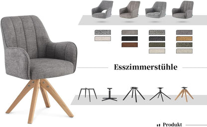 Draaistoelen Eetkamerstoelen – Keukenstoelen – Bureaustoelen – Make-up Stoelen – Set Van 2 – Gestoffeerd Zwart – Massief Eikenhout – 360° Draaibaar
