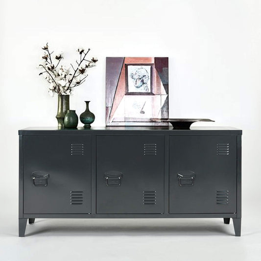 Grote ruimte metalen kast, 2-laags metalen opbergkast, 3 deuren, kantoormeubel, opslag met plank, lage kast, 120 × 40 × 58 cm