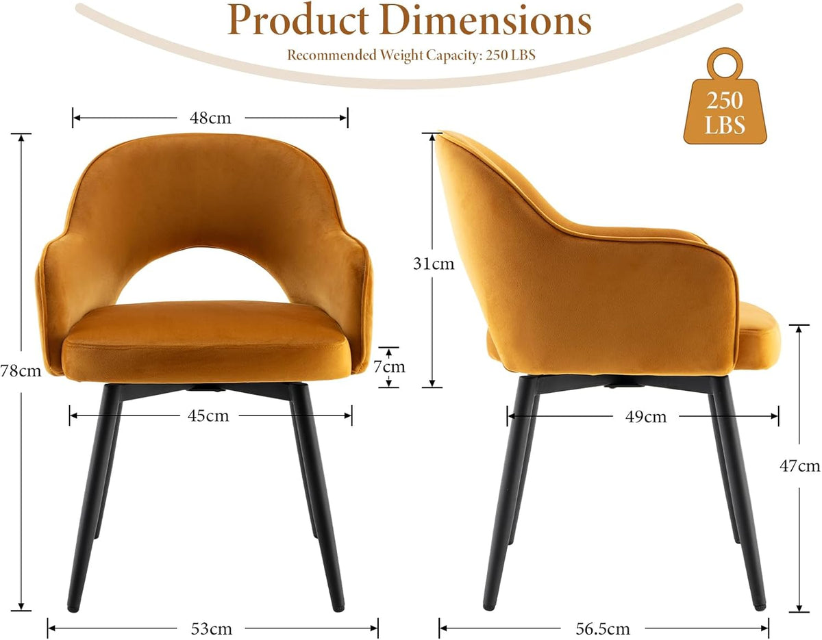 Draaistoel – Eetkamerstoel – Fauteuil – Kuipstoel – Armstoel – Fluweel Bekleed – 360° Draaibaar – Set Van 2 – Comfortabele Ergonomische Zitervaring - QUORE