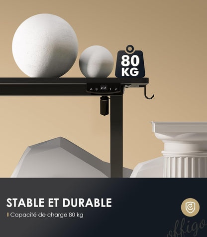 OffiGo Bureau Assis-Debout, 180 cm Elektrisch Bureau met Stopcontacten en USB, Standing Desk met 2 Geheugenstanden, Elektrische Tafel voor Thuis, Zwart
