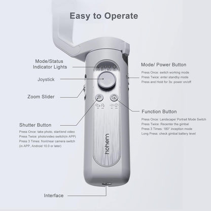 hohem iSteady XE Gimbal-stabilisator voor smartphone, 3-assige telefoonstabilisatoren met statief voor video-opname, 280 g laadvermogen vervanging voor iPhone 14 Pro/13/12/11 met vullicht