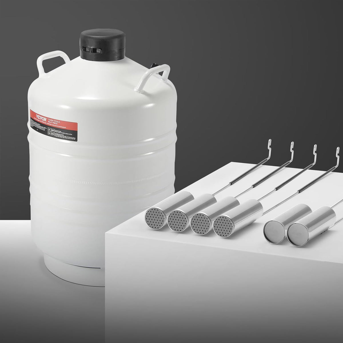 VEVOR Vloeibare stikstoftank, 30 liter, vloeibare stikstofcontainer, aluminiumlegering, 6 containers, draagtas met riem, cryogene tank voor de schoonheidsindustrie, wetenschap