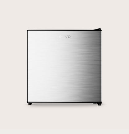 EVVO F22X Mini-koelkast, 46 l, roestvrij staal, energiebesparend, 80 kWh/jaar, 41 dB, compacte koelkast voor kantoor, slaapkamer en studio, stille mini-koelkast in modern design