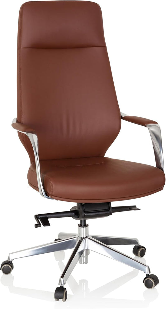 hjh OFFICE 600984 Elegante directiestoel Velvet kunstleer bruin bureaustoel met hoge rugleuning