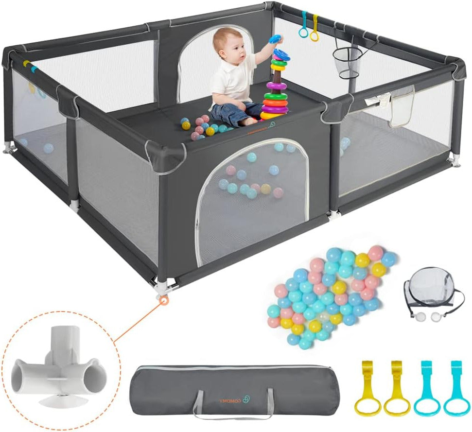 COMOMY Baby Playpen 180 x 150 x 66 cm Playpen for Babies and Toddlers, Large Playpen with Activity Centre for Children, Indoor and Outdoor, Playground with Non-Slip Bottom, Breathable Mesh - QUORE