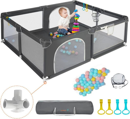 COMOMY Baby Playpen 180 x 150 x 66 cm Playpen for Babies and Toddlers, Large Playpen with Activity Centre for Children, Indoor and Outdoor, Playground with Non-Slip Bottom, Breathable Mesh - QUORE