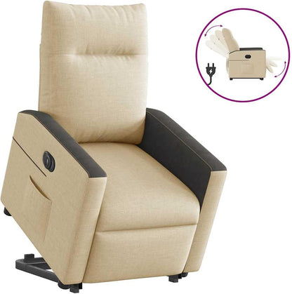 Elektrische Relaxstoel – Relaxfauteuil – Opstahulp Stoel – Televisiezetel – Leesstoel – Crème Stof – Verstelbare Rugleuning – Elektrische Opstahulp