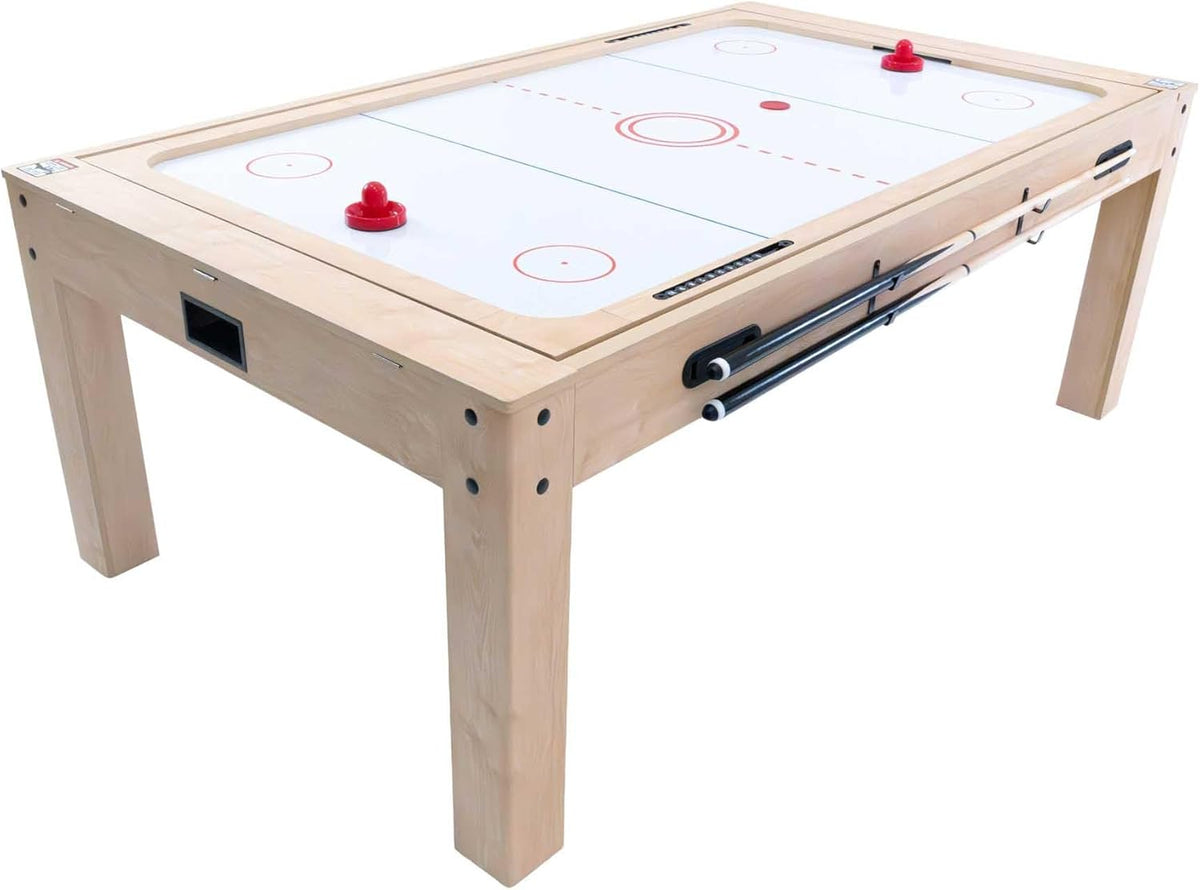 7-in-1 Multigame Table Wood Finish Billiard Table Tennis Air Hockey Chess Backgammon Shuffleboard Multisport Game Set Indoor Party Entertainment Home Office Adults Children Accessories - QUORE