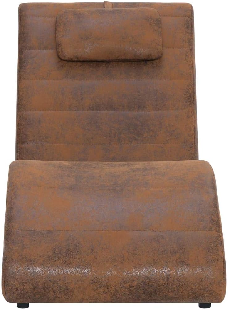 Relax Chair with Cushion, Chaise Lounge with Galvanised Steel Legs, Relax Chair for Living Room, Modern Recamiere with Polyester Chaise Lounge, Brown Suede Look - QUORE