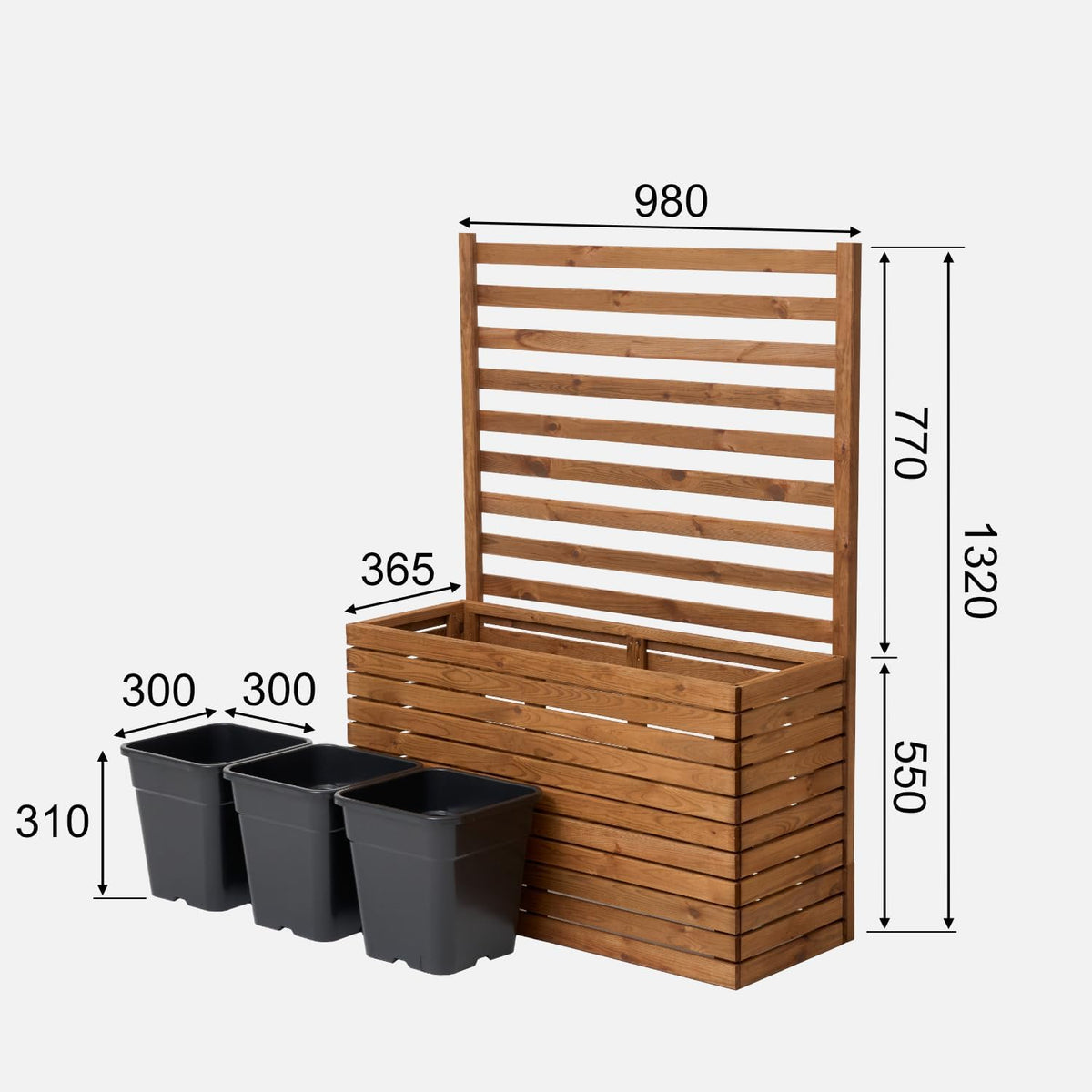 Planter with Trellis Trellis with Planter, Wooden Flower Box for Garden, Balcony, Patio, Raised Bed with 18L Plastic Plant Insert (Horizontal-Brown, 98x36x55cm H130cm) - QUORE