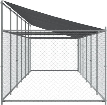 Dog Cage with Roof and Door, Grey, 12x2x2 m, Galvanized Steel, Walk-In Chicken Coop, Galvanized Chicken Coop, Chicken Coop, Chicken Coop, Backyard