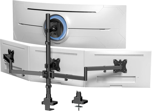 Monitorhouder voor 4-monitoren voor 49 inch ultrawide-schermen boven en 3 x 27 inch schermen op onderste houders, in hoogte verstelbaar, VESA 75/100, zwart
