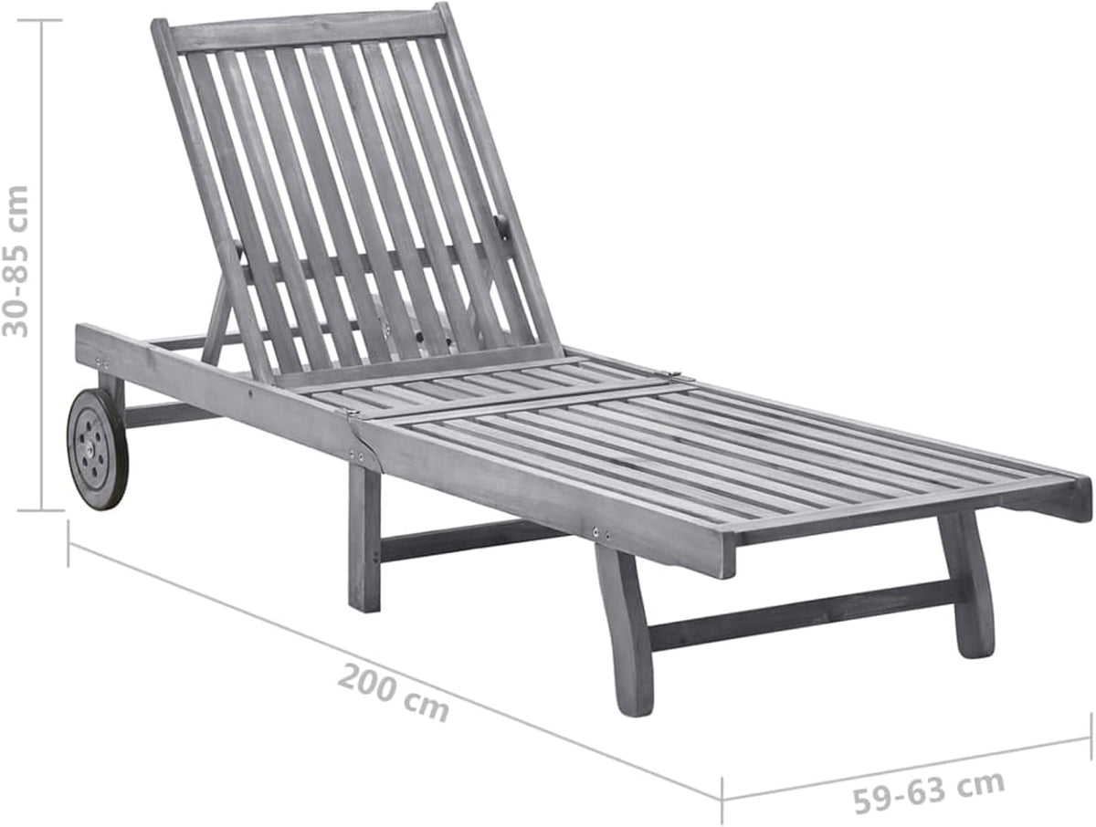 Sun lounger and cushion grey anthracite single lounger hammock garden terrace balcony outdoor terrace pool chairs solid acacia wood grey - QUORE