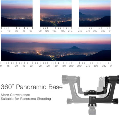 SIRUI PH-10 Carbon Gimbal Statiefhoofd Zware Duty, 15kg Draagvermogen, 360° Panorama, met Arca-Swiss Snelwisselplaat voor Camera en Telelens