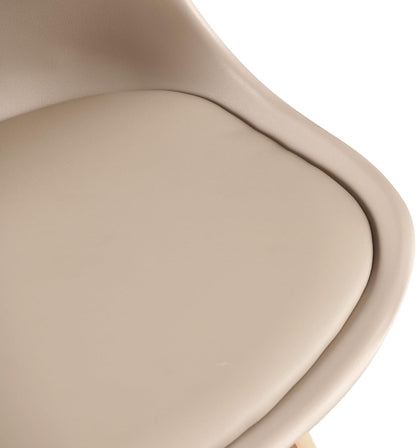 EGGREE Scandinavische eetkamerstoelen, SGS-geteste gestoffeerde keukenstoel, retro-bureaustoel met poten van massief beukenhout, licht kaki, 4 stuks