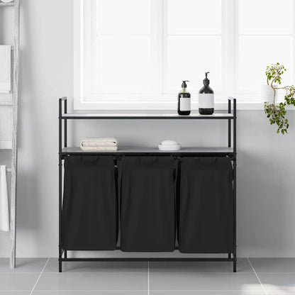 Wasmand – Wasbak – Wasrek – Wasopvang – Wascontainer – 3 Compartimenten – Stalen Frame Met Houten Planken