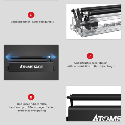 Laserrotatieroller – Rotatiemodule Voor Lasergraveermachine – Graveerroller – Y-As Rotatiewals – Roterende Roller Voor Cilindrische Objecten – 360° Gravure – 8 Instelbare Diameters Van 4 Tot 100 Mm