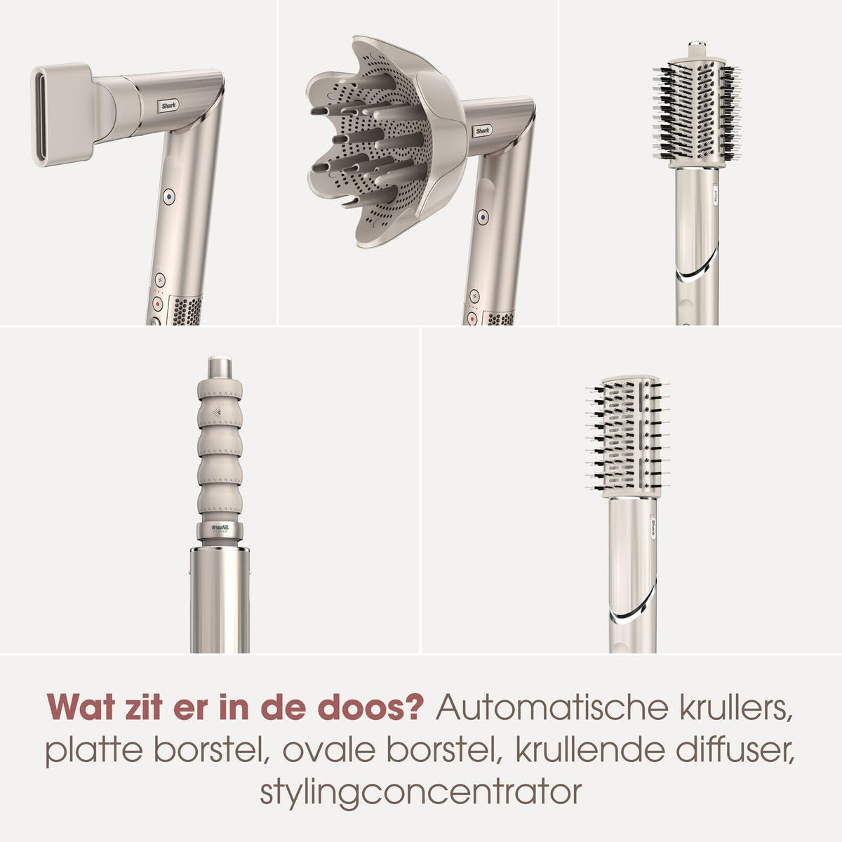 Airstyler En Haardroger – Föhnborstel – Krulborstel – Multistyler – Haarstyler – Champagne – 5 Stylingmogelijkheden – 2 Automatische Krullers
