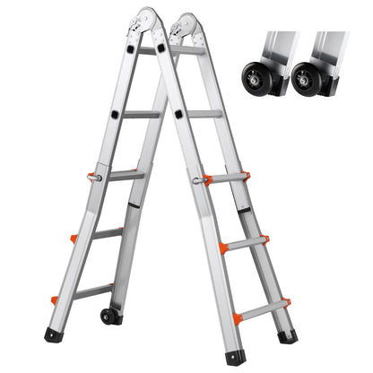Telescopische A-frame Ladder – Uitschuifladder – Opklapbare Ladder – Multifuntionele Trap – Stevige Aluminium Ladder Zilver – Max Hoogte 2,88 Meter – Geïntegreerde Wieltjes Voor Eenvoudig Transport