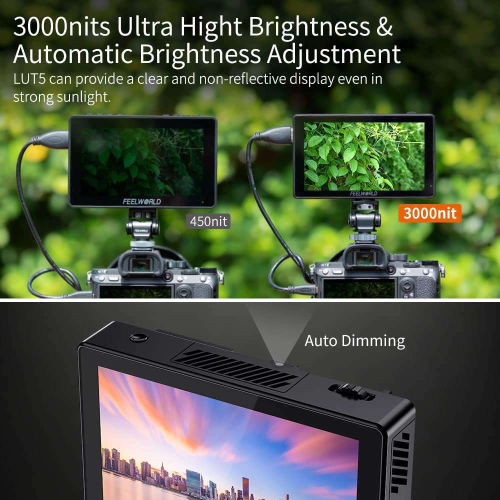 FEELWORLD LUT5 DSLR Camera DSLR Monitor 5.5" 3000nitUltra High Brightness 3DLUT HDR Touch Screen Monitor 1920 * 1080 4K HDMI - QUORE