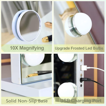 Hansong Bluetooth Make-up Spiegel met verlichting 18 LED-lamp Dresse Spiegel Hollywood Spiegel met USB oplaadpoort 3 kleurtemperaturen grote make-upspiegel voor tafelspiegels of wandspiegel