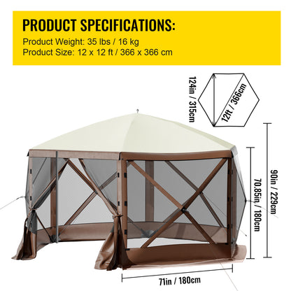Pop-up Campingtent – Partytent – Tuinkamer – Terrastent – Markttent – 3,6 x 3,6 Meter – Waterafstotend 300D Oxford – Zes Afneembare Zijwanden Met Ramen
